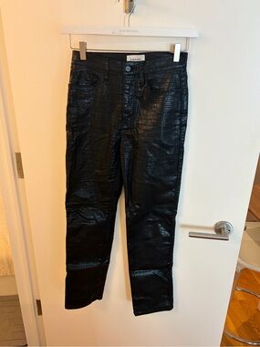 Frame Denim Black Croc-Embossed Skinny Jeans